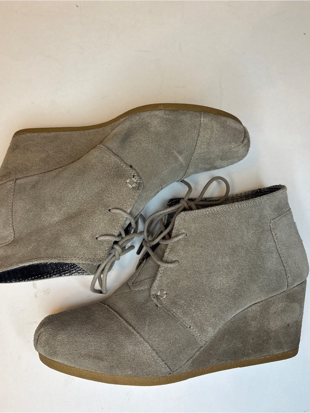 Toms Taupe Suede Wedge Lace-Up Ankle Boots